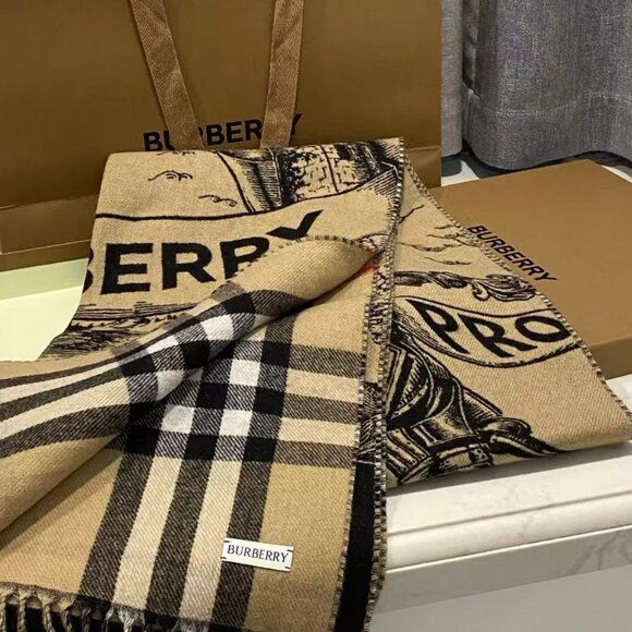 Burberry Equestrian Knight Logo Wool Scarf - Picture 1 of 4